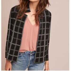 Anthropologie Moth Plaid Windowpane Sweater Jacket Sz XS